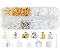 12 Styles 600 Pcs Earring Backs for Studs, Clear Plastic Earrings Hypoallergenic Metal Rubber Silicone Earring Backs Bullet Clutch Stoppers Replacement Kits for Fish Hook Earring Studs Hoops