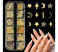 12 styles Nail Charms 3D Gold Star Moon Mix Nail Decorations DIY Accessories Y2k Rhinestones Jewelry for Nails Art DIY Craft Charms Gems Bulk Nails Chains - Gold