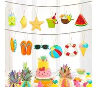 12 Styles Summer Tree Decorations, Hanging Wooden Ornaments, Hawaiian Luau Beach Party Supplies, Watermelon Surfboard Slippers Coconut Tree Home Gifts -1