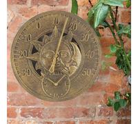 Marco Paul Vintage Sun and Moon Bronze Effect Wall Clock - Power Operated Waterproof and Weatherproof Garden Clock - Indoor or Outdoor Decorative Ornament Clock for Living Room, Home Decor (30cm)