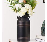 12" Tall Large Galvanized Metal Farmhouse Tin Milk Can for Front Porch Decorative, Rustic Antique Tall Milk Churn Jug Floor Vase, Vintage Old Country Flower Holder Pitcher Barn Vase (Black)