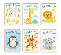12 Thank You Teacher Cards Multipack - Cute Animal Designs - Kids Thank You Cards for Teachers, Weddings & More - Eco-Friendly - Made in UK
