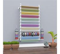 12-Tier Ribbon Holder, Wall Mounted Ribbon Storage Rack, Height Adjustable Metal Ribbon Display Shelf Wrapping Paper Holder for Flower Store, Craft Room, Cake Shop(White,70x120cm)
