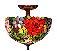 12" Tify Style Ceiling Light Fixture Stained Glass Semi Flush Mount Ceiling Lamp,2 Light, Traditional Dimmable Metal Decor Chandeliers for Bedroom Kitchen Dining Living Room Entry