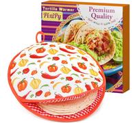 12” Tortilla Warmer Pouch, Microwavable, Insulated Fabric, Peppers Print | PixiPy Heater Pouch to Keep Up to 15 Tortillas Soft & Warm, Absorbs Moisture, Microwave Safe, BPA Free Heat Keeper for Tacos