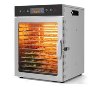 12-Tray Food Dehydrator, Stainless Steel 800W 360° Heating Electric Dryer Machine with Digital Timer & Touch Screen for Fruit, Meat, Vegetables, Biltong Maker, UK Home Use, Dishwasher-Safe Trays