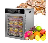 12-Tray Stainless Steel Food Dehydrator - 800W with 24H Timer, 190°F Temperature Control, Overheat Protection for Jerky, Fruits, Herbs & Dog Treats - 110V