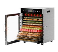 12 Tray Stainless Steel Food Dehydrator, Digital Food Dryer with 35-90°C Adjustable Thermostat, 24hr Timer, Commercial Fruit Dehydrator Machine for Vegetables Meat Jerky Fish Herbs Snacks (1 Set)