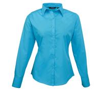 Premier Women's Poplin Long-Sleeved Blouse in Turquoise | Size: 12 Premier Turquoise 12