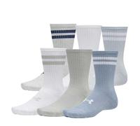 (12 UK-15 UK, Grey/Blue) Under Armour Unisex Adult Essential Logo Crew Socks (Pack of 6)