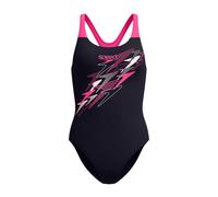 (12 UK, Anthracite/Pink) Speedo Womens/Ladies Medalist Logo One Piece Swimsuit