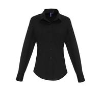 (12 UK, Black) Premier Womens/Ladies Poplin Stretch Long-Sleeved Shirt
