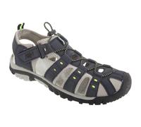 (12 UK, Navy Blue/Lime) PDQ Mens Toggle & Touch Fastening Synthetic Nubuck Trail Sandals