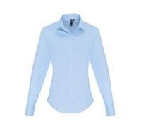 (12 UK, Pale Blue) Premier Womens/Ladies Poplin Stretch Long-Sleeved Shirt