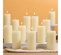 12 Unscented Ivory Pillar Candles - 2x4in Table Candles, Long Burning up to 30 Hours, Premium Paraffin with Cotton Wick for Church, Home, Wedding, Party Decoration