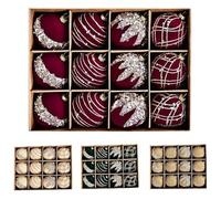 12 Velvet Christmas Balls set, 8cm Beige Xmas Tree Ornaments, Flocked Tree Balls With Sparkling Diamonds, Shatterproof Diamond Sequin, Hanging Decorations for Xmas Trees, Holiday, Wedding (Red)