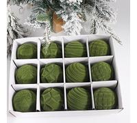 12 Velvet Christmas Ornament Balls, 6cm Shatterproof Xmas Balls Set, for Weddings, Birthday Parties Decorations (Green)