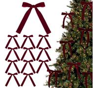 12 Velvet Christmas Tree Bows - Vintage Wedding Ribbon Bows for Tree Wreath Tie, Xmas Decor Wreath Ornament (Wine)