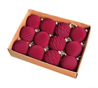 12 Velvet Flocked Christmas Ball Ornaments With Plastic Build, Designed For Use On Christmas Trees And Seasonal Decorative Arrangements(A)