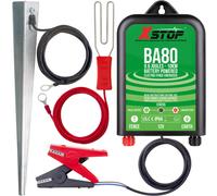 12 Volt Battery Powered Electric Fence Energiser XSTOP BA80 10Km Range, 0.6 Joule Output, Weatherproof Kit Includes Leads and Earth Stake. For Horses