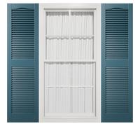 12"W x 39"H Mid-America Vinyl, Standard Size Cathedral Top Center Mullion, Open Louver Shutter, w/Installation Shutter-Lok's & Matching Screws (Per Pair), 166 - Midnight Blue