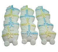 12 White Baby Prams Edible Baby Shower Cupcake Toppers (6 Blue 6 Yellow Ribbons)