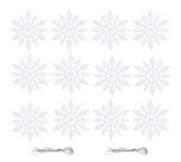 12 White Glitter Snowflake Hanging Decorations for Christmas Tree, Xmas Home Décor, Party Supplies