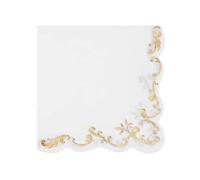 12 White Gold Foiled Ornate Napkins - Scalloped Edge Party Napkins - Elegant Wedding & Birthday Tableware