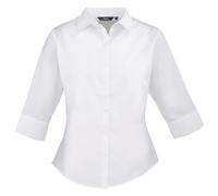 Premier 3/4 Sleeve Poplin Blouse - Plain Work Shirt - White Size 12