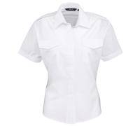 (12, White) Premier Womens/Ladies Short Sleeve Pilot Blouse / Plain Work Shirt