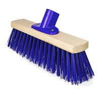 12" Wooden Broom Head - Stiff Blue Bristles Heavy Duty Sweeping Brush with Handle Bracket for Garden & Outdoor Cleaning