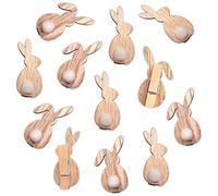 12 wooden clips with bunny motif and pompom for Easter - for decorating Easter nests, gifts, cards and more - for kids and adults - reusable Easter decoration