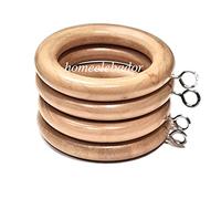 12 Wooden Curtain Rings 45mm Pole Hanging Ring Hooks with Eyes Natural Wood Hoop Set for Window Drapery Rod Heavy Duty Bedroom Living Room Lounge Net Blind Loop Fastener Fittings