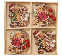 12 Wooden Faceless Old Man Christmas Ornaments with Engraved Cut Tree Motifs Crafted for Holiday Display (E)