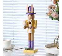 12" Wooden Nutcracker Decorations,Easter Bunny Nutcracker Decor,Bunny Figures Statues,Wooden Rabbits Tabletop Statues Ornaments for Home Office,Spring Festival Party Gifts (Yellow)