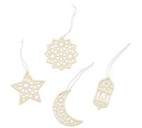 12 Wooden Ramadan Pendants, Decoration Eid Mubarak, Decorative Sugar Festival for Hanging, Natural Brown, 7 x 7 cm, 4 Different Designs, 3 of Each