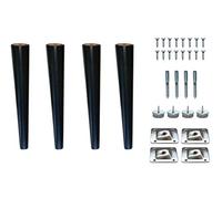 12’’ Wooden Tapered Cone Furniture Replacement Legs Black M8 Thread Angled Mounting Plates Protective Felt Pads Set of 4 Legs for Sofa Cabinet Footstool Chair Bed Ottoman 30 CM