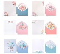 12 Writing Paper+6 Envelopes,18 PCS Stationery Set with Envelopes, Envelopes Set Unique Flower Design Writing Paper,Cute Lined Stationery Paper for Office Home School Invitation Gifts (Multicolor-01)