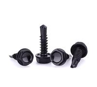 #12 x 1 Hex Washer Head Self Drilling Screws Black, 410 Stainless Steel Metal Sheet Tek Screws for Roof Fence Slide, Self Tapping Point, 50 PCS