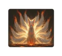 12 X 10 In Nine-Tailed Silver Fox Computer Mouse Pad For Desk, Premium-Textured Non-Slip Rubber Stitched Edges Waterproof Square Mouse Mat For Gaming Work Wireless Mice
