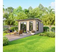 Powersheds Apex Roof Log Cabin 12ft x 10ft, 44mm Log Thickness, Anthracite Grey Timber