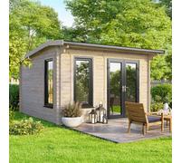 12 x 10 Powersheds Apex Log Cabin In 44mm Log Thickness with uPVC - Doors to the right