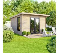 12 x 10 Powersheds Pent Log Cabin In 44mm Log Thickness with uPVC - Doors central
