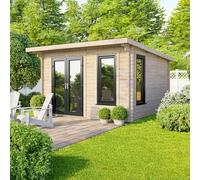 12 x 10 Powersheds Pent Log Cabin In 44mm Log Thickness with uPVC - Doors to the left