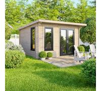 12 x 10 Powersheds Pent Log Cabin In 44mm Log Thickness with uPVC - Doors to the right