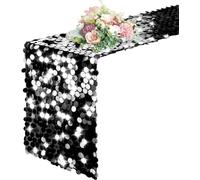 12 "x 108" Black Premium Big Payette Sequin Overlay Linens mesh Table Runner, Rectangle Glitter Table Runner for Wedding Party, Birthday Party, Banquet Decor (1 Pack)