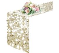 12 x 108 Inch Sequin Table Runner - Champagne Glitter Premium Big Sequin Rectangle for Halloween, Christmas, Wedding, Birthday Party, Banquet Decor (1 Pack)