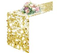 12 x 108 Inch Sequin Table Runner, Gold Glitter Premium Big Sequin Table Runner, Rectangle Table Runner for Halloween，Christmas，Wedding Party, Birthday Party, Banquet Decor (1 Pack)