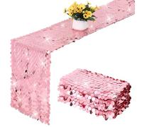 12 x 108 Inches Sequin Table Runner, Pink Glitter Party Table Runner Retro 70s 80s Theme Birthday Party Decorations Sequin Bachelorette Party Supplies Dance Party Decor Wedding Tables Cloth(Pink)