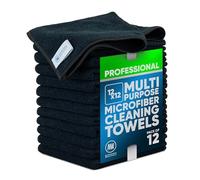 12" x 12" Buff Pro Multi-Surface Microfiber Cleaning Cloths | Black - 12 Pack | Premium Microfiber Towels for Cleaning Glass, Kitchens, Bathrooms, Automotive, Supplies & Products